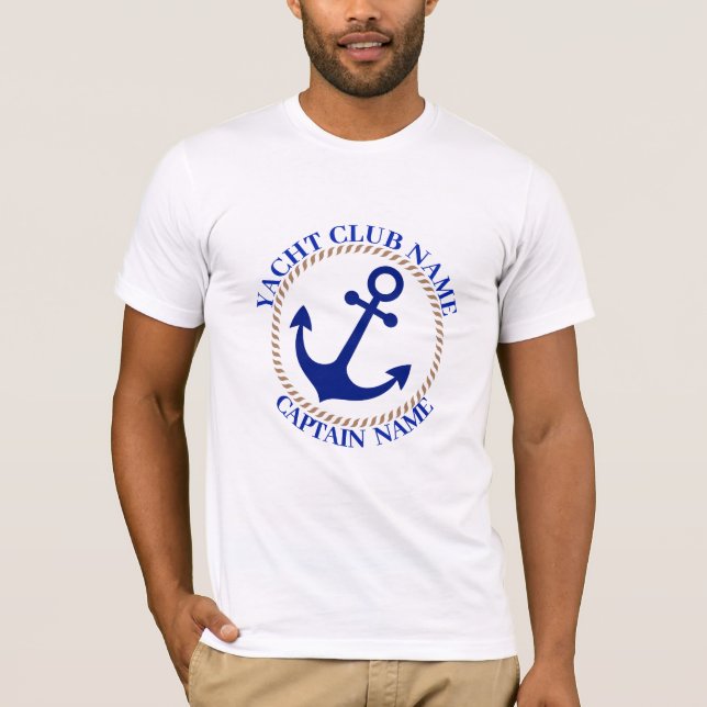 Blue navy Nautical Anchor yacht club boat marina T-Shirt (Front)