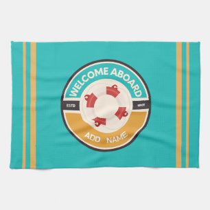 Blue navy Nautical Anchor yacht club boat marina  Tea Towel