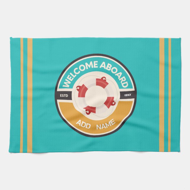 Blue navy Nautical Anchor yacht club boat marina  Tea Towel (Horizontal)