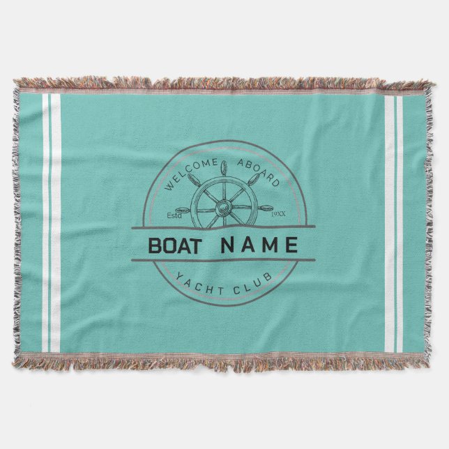 Blue navy Nautical Anchor yacht club boat marina  Throw Blanket (Front)