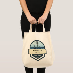 Blue Navy Nautical Anchor yacht club boat marina Tote Bag