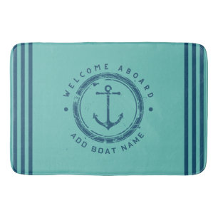 Blue Navy Nautical Anchor yacht club boat Retro Na Bath Mat