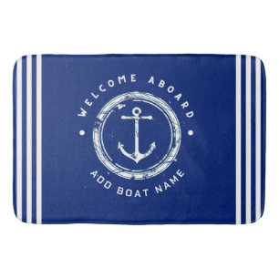 Blue Navy Nautical Anchor yacht club boat Retro Na Bath Mat