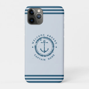 Blue Navy Nautical Anchor yacht club boat Retro Na iPhone 11 Pro Case