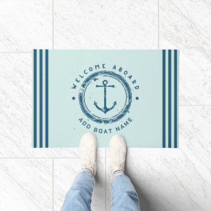 Blue Navy Nautical Anchor yacht club boat Retro Na Doormat