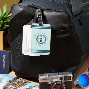 Blue Navy Nautical Anchor yacht club boat Retro Na Luggage Tag