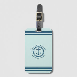 Blue Navy Nautical Anchor yacht club boat Retro Na Luggage Tag