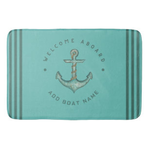 Blue Navy Nautical Anchor yacht club boat sailing Bath Mat