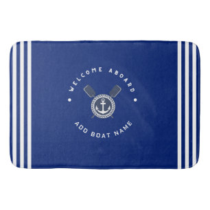 Blue Navy Nautical Anchor yacht club boat team Nam Bath Mat