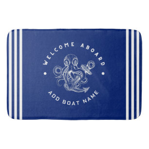 Blue Navy Nautical Anchor yacht club retro octopus Bath Mat