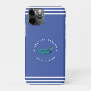 Blue Navy Nautical Anchor yacht club sailing Whale iPhone 11 Pro Case