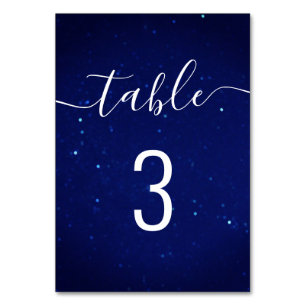 Blue navy night stars wedding. Script calligraphy Table Number