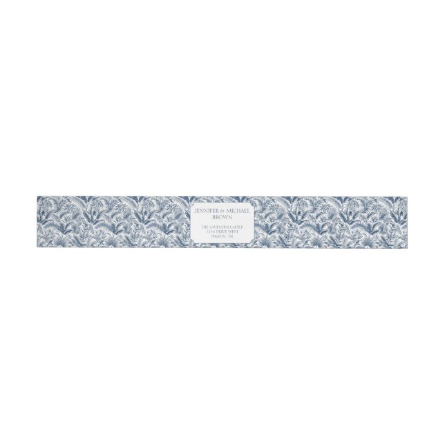 Blue Navy Palm Botanical Wedding Wrap Around Label (Individual)