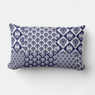 Blue Navy Patchwork Damask Reversible Pillow
