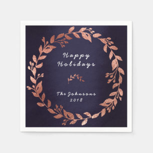 Blue Navy Rose Pink Gold Wedding Holidays Napkin