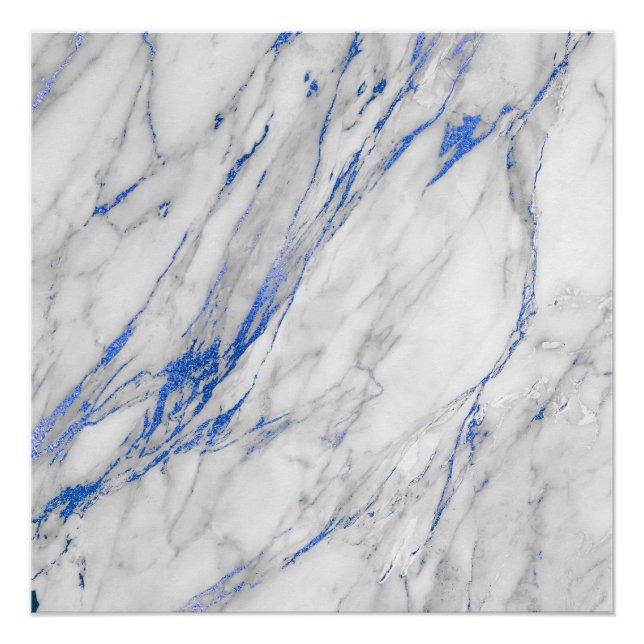 Blue Navy Sapphire White Grey Stone Marble Poster (Front)