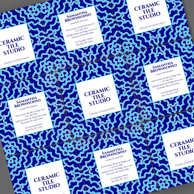 Blue Navy Seamless Mosaic Tile Square Business Card (Blue Navy Seamless Mosaic Tile Square Business Card)