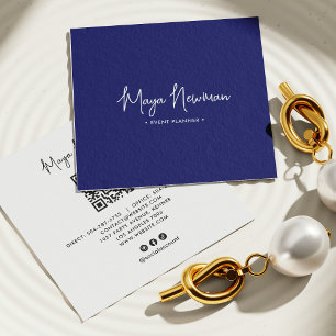 BLUE NAVY SIGNATURE Modern CHIC Minimal QR Code  Square Business Card