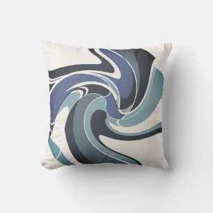Blue Navy Slate Teal on White Abstract Art Flower Cushion