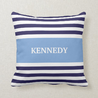 Blue & Navy Stripes & Monogram Cushion