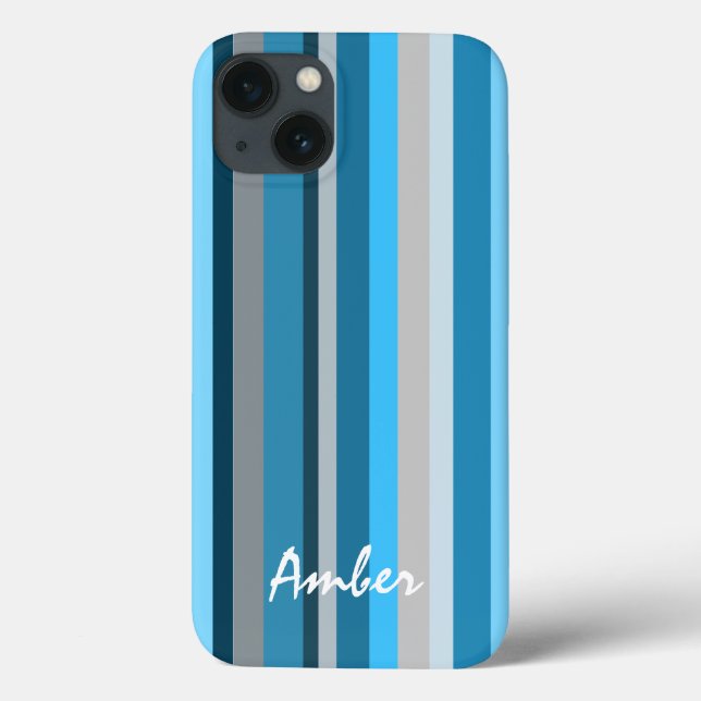 Blue Navy Tan Vertical Striped Personalised Case-Mate iPhone Case (Back)