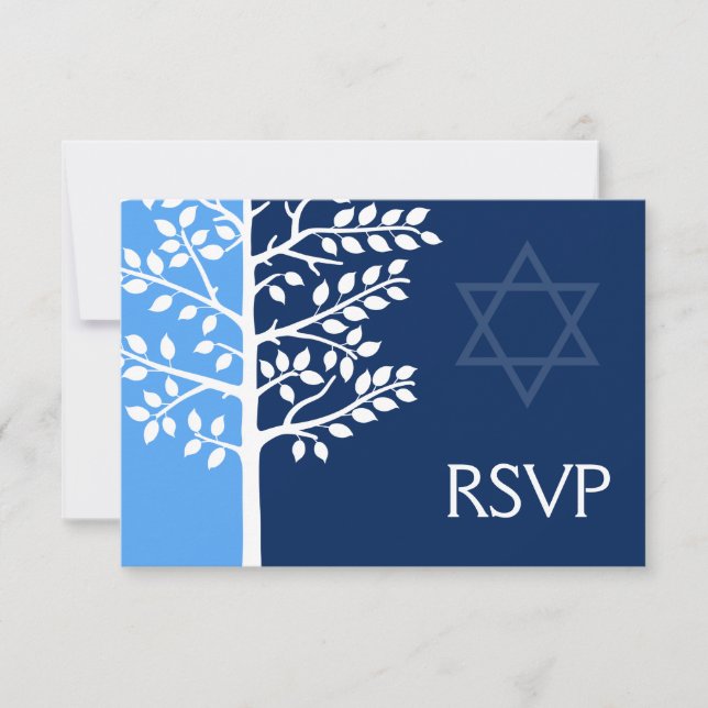 Blue Navy Tree of Life Bar Mitzvah RSVP (Front)