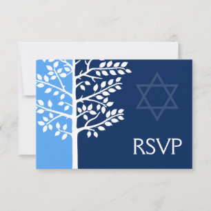 Blue Navy Tree of Life Bar Mitzvah RSVP Card