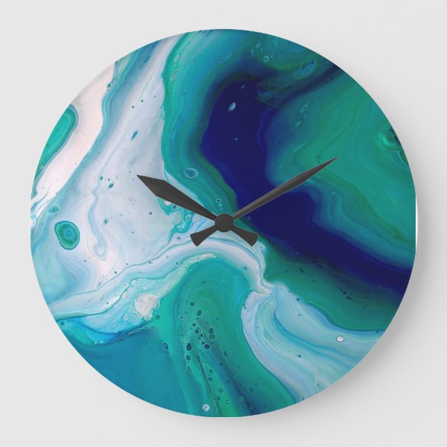 Blue Navy Turquoise Water Abstract Art Wall Clock (Front)