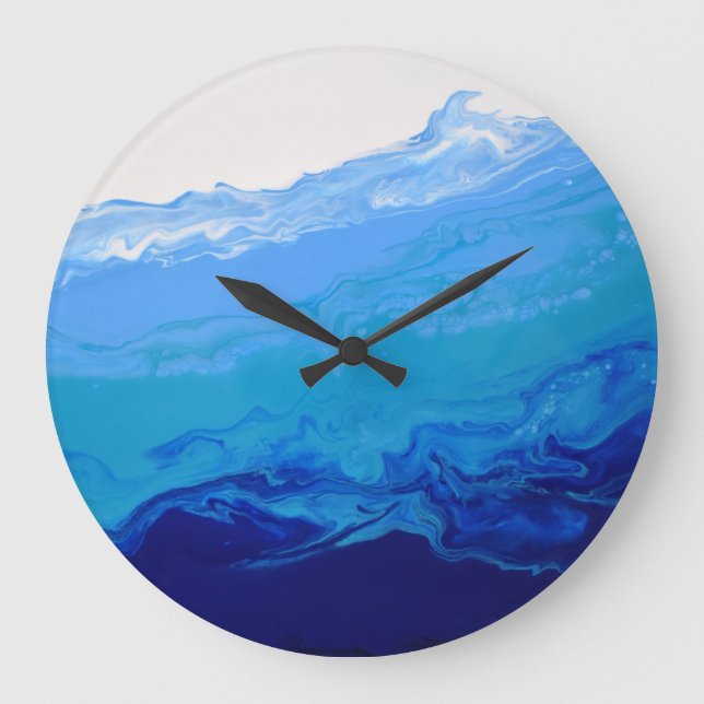 Blue Navy Turquoise Water Abstract Art Wall Clock (Front)