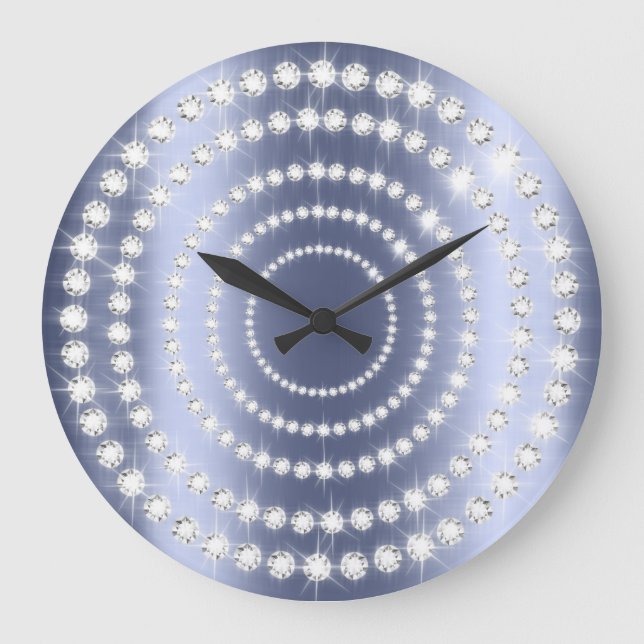 Blue Navy  Vip Gray Silver Diamond Infinity Large Clock (Front)