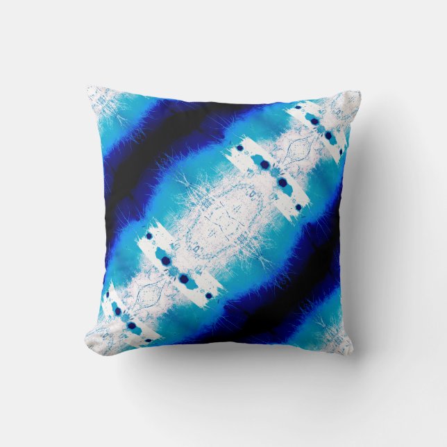Blue Navy White Diagonal Mediterranean Mosaics Cushion (Front)