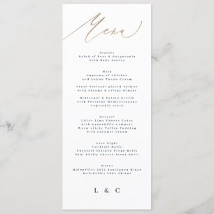 Blue Navy White Gold Elegant Classic Wedding Menu