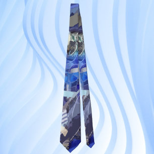 Blue navy white grey abstract geometric stripes  tie