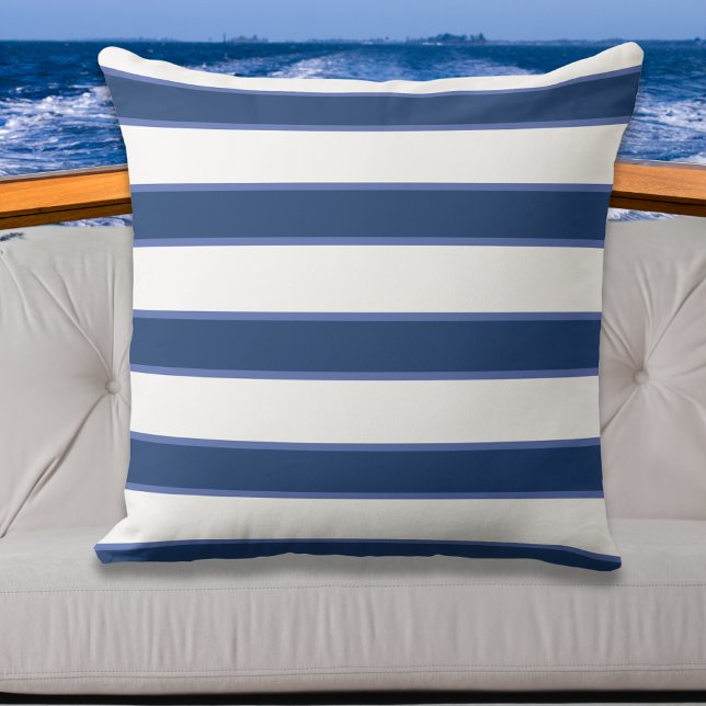Blue Navy White Nautical Elegant Modern Stripes Ou Cushion (Creator Uploaded)