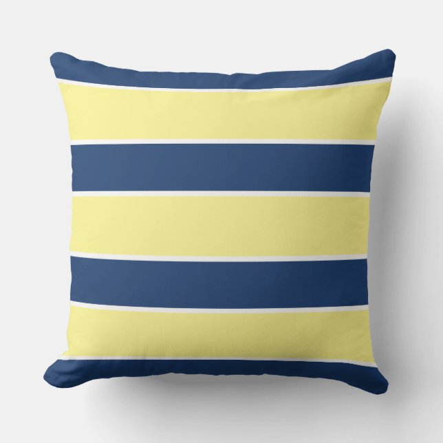 Blue Navy Yellow Nautical coastal modern stripe Cushion (Front)