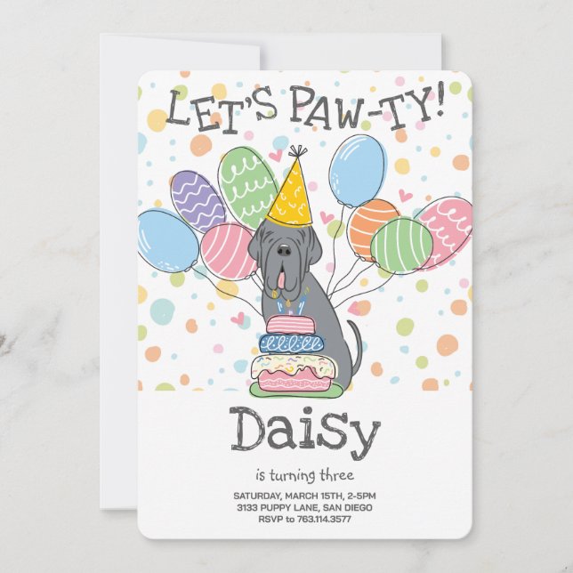 Blue Neapolitan Mastiff Dog Birthday  Invitation (Front)