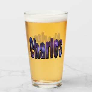 Blue Nebula Charles Name Logo, Glass