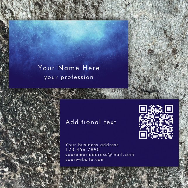 Blue Nebula Custom Text Cool Modern QR Code Business Card (Personalize this cool business card template for a unique blue nebula contact card.
)