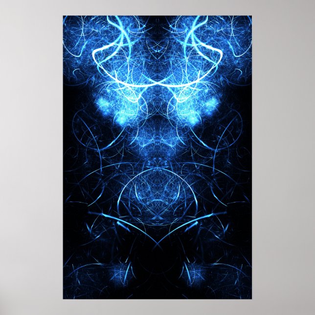 Blue Nebula Energy Fractal Art Poster (Front)
