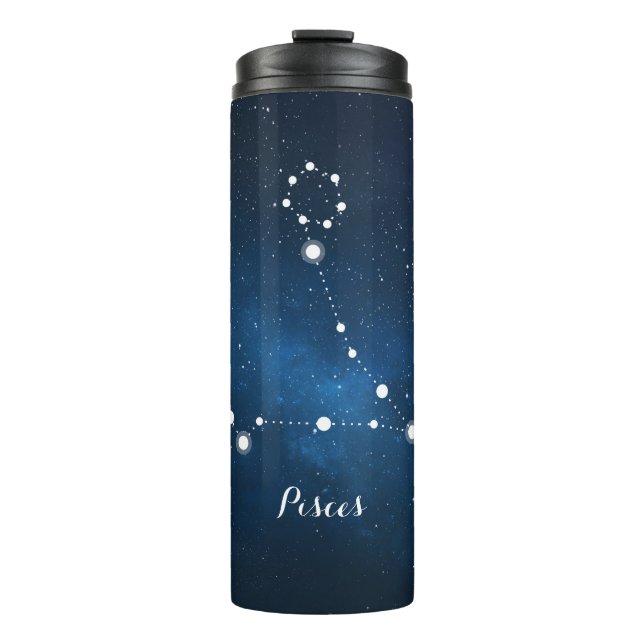 Blue Nebula Pisces Zodiac Sign Thermal Tumbler (Front)