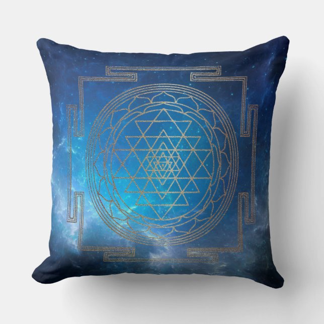 Blue Nebula Sri Yantra - Pillow (Front)