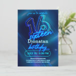 Blue Neon 16th Birthday Party Invitation Card<br><div class="desc">Blue Neon Birthday Party Invitation Card is a part of the Neon Birthday Party collection. This product features neon signs,  blue background. Done mostly in blue & white colours with decorative fonts. Explore more matching products in our store.</div>