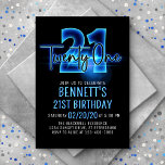 Blue Neon 21st Birthday Invitation<br><div class="desc">Turn the lights up on the perfect party for him with this neon birthday design. Featuring bold numbers and script flaring with light, this invitation is as cool as it is eye-catching. The electric blue glow gives the design an edgy, urban vibe that's perfect for your kid or teen, whether...</div>