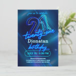 Blue Neon 21st Birthday Party Invitation Card<br><div class="desc">Blue Neon Birthday Party Invitation Card is a part of the Neon Birthday Party collection. This product features neon signs,  blue background. Done mostly in blue & white colours with decorative fonts. Explore more matching products in our store.</div>