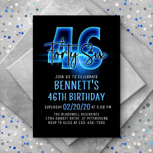 Blue Neon 46th Birthday Invitation