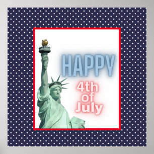 Blue Neon 4th of July Liberty Statue  Poster