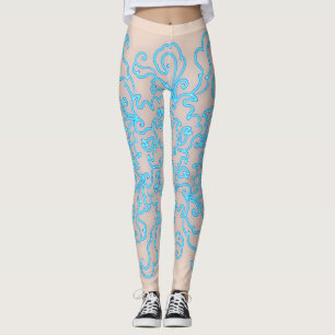 Blue Neon Abstract Line Art Trendy Peach Leggings