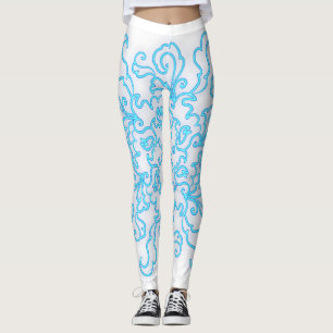 Blue Neon Abstract Line Art Trendy White Leggings