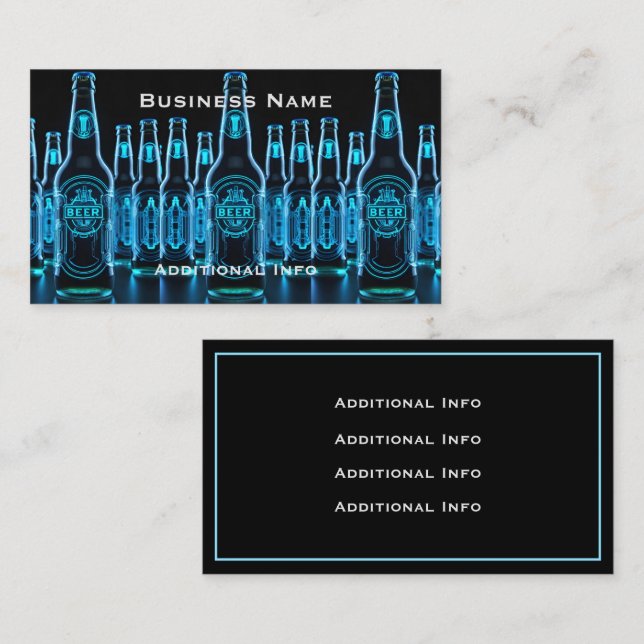 Blue Neon Beer Bottles Business Card (Front/Back)