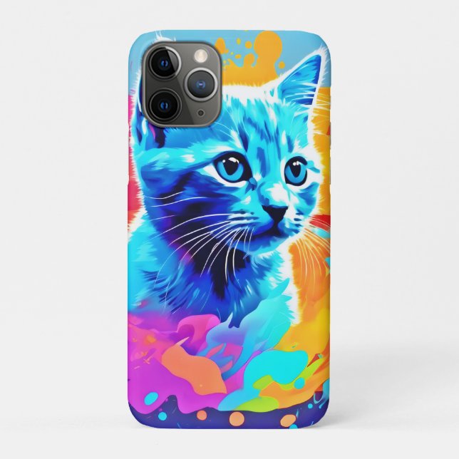 Blue Neon Cat in Splatter Case-Mate iPhone Case (Back)
